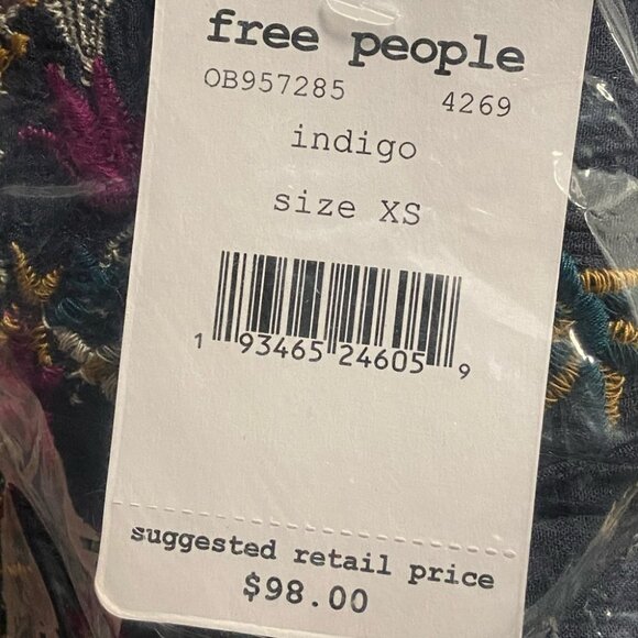 NWT Free People Wildflowers Indigo Blue Blouse‎ Floral Top Size XS Bohemian Boho - Picture 4 of 6